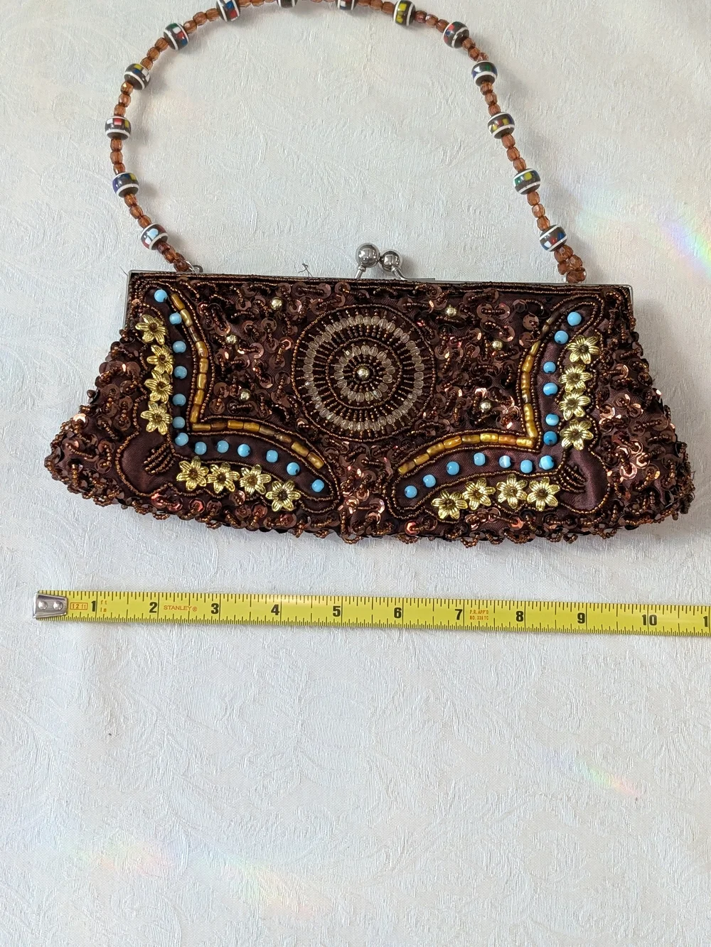 Embellished Brown Beaded Evening Clutch